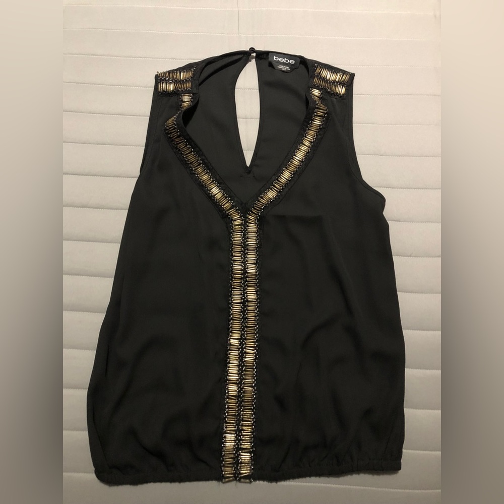 Bebe black and gold top